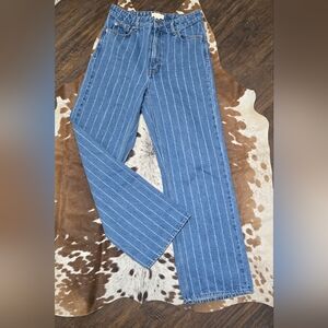 H&M Blue and White Striped Straight Leg Jeans